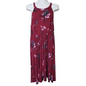 Torrid Dress Womens 1  1X  14 16 Burgundy Wine Floral Sleeveless Sheath Pockets